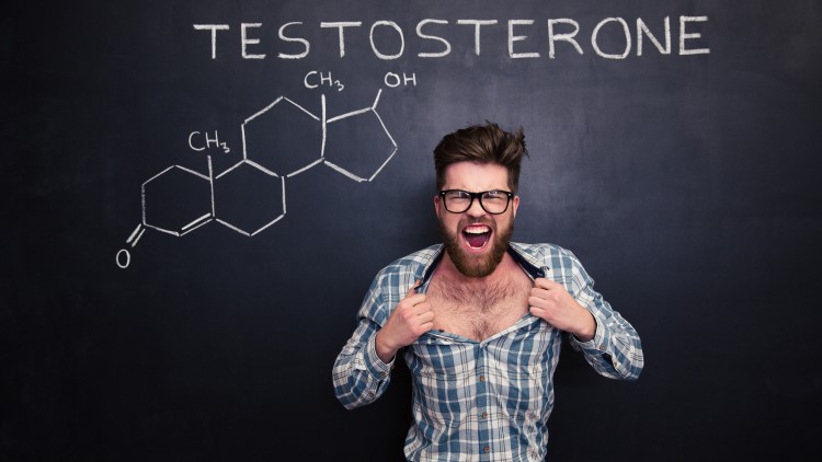 Testosterone formula with man ripping open shirt